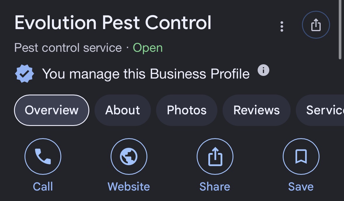 Evolution Pest Control Google Business Profile set up by Prairie Peak Digital