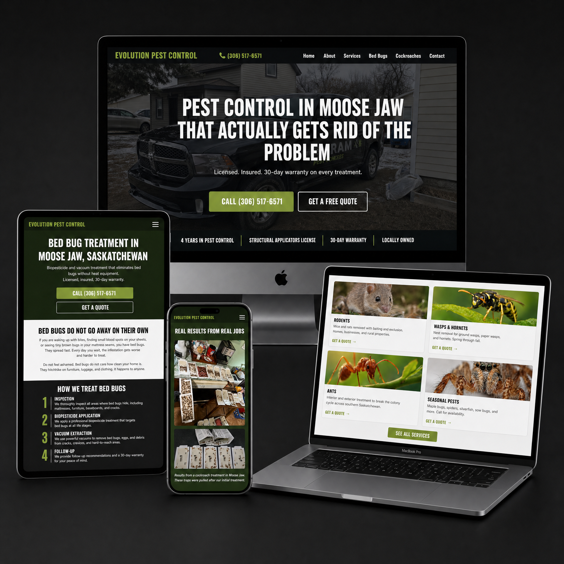 Evolution Pest Control website built by Prairie Peak Digital in Moose Jaw
