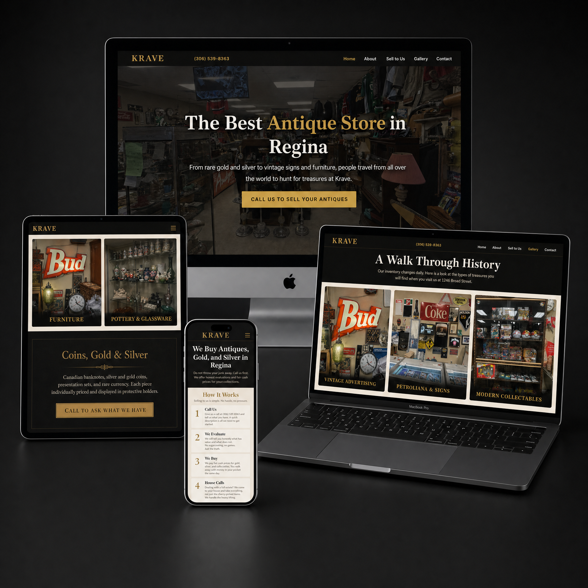 Krave Antiques and Collectables website built by Prairie Peak Digital in Regina