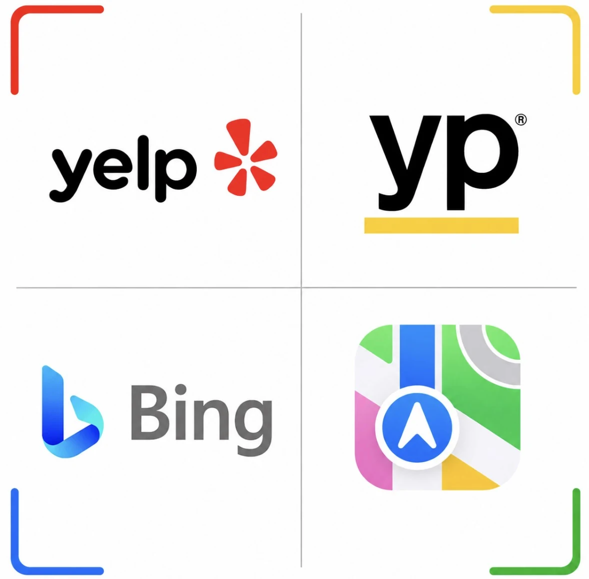 Yelp, YellowPages, Bing, and Apple Maps listing platforms